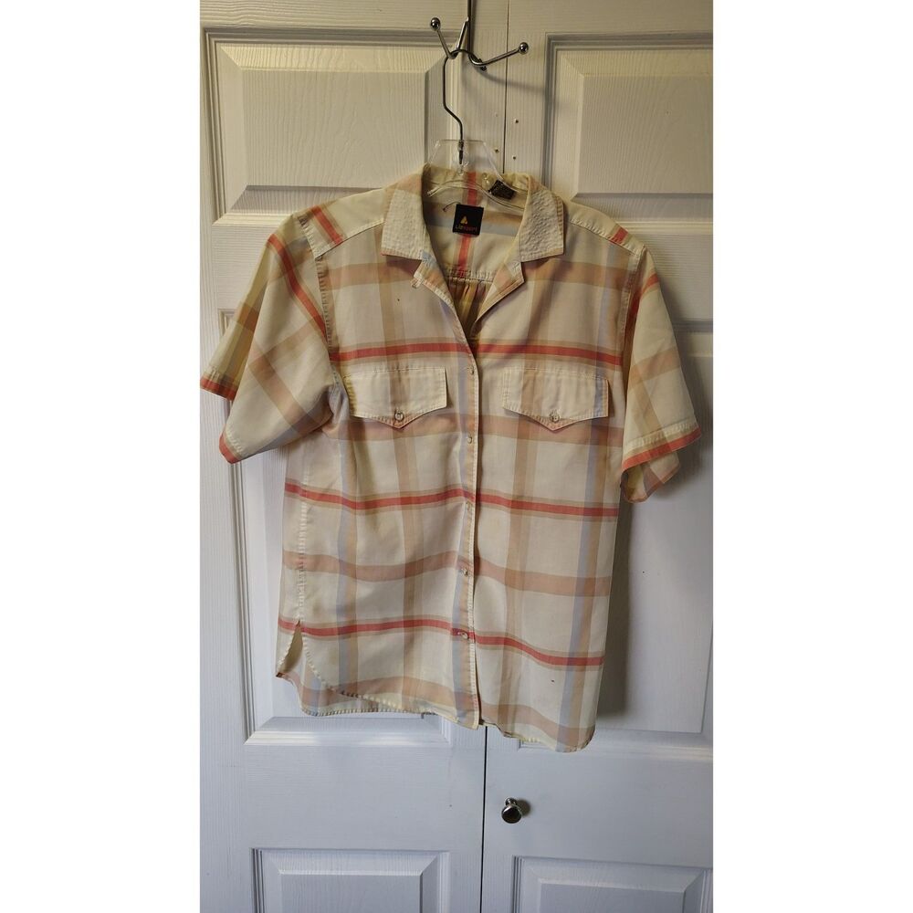 Vintage Lizsport Pastel Plaid Button-Up Blouse Small